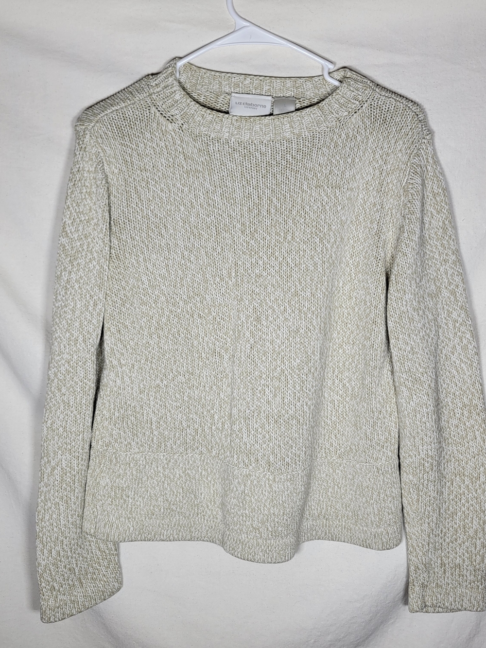 Liz Claiborne Cream Knit Crewneck Sweater L 100% cotton